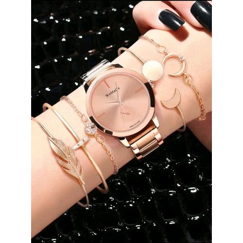 SHEIN 1pc Round Pointer Quartz Watch & 5pcs Bracel ,  ,  , سوق حكاية